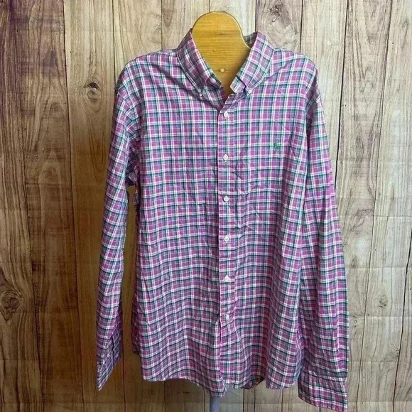 *Ralph Lauren Pink Plaid Button Down Long Sleeved Men’s Size L - Picture 3 of 6